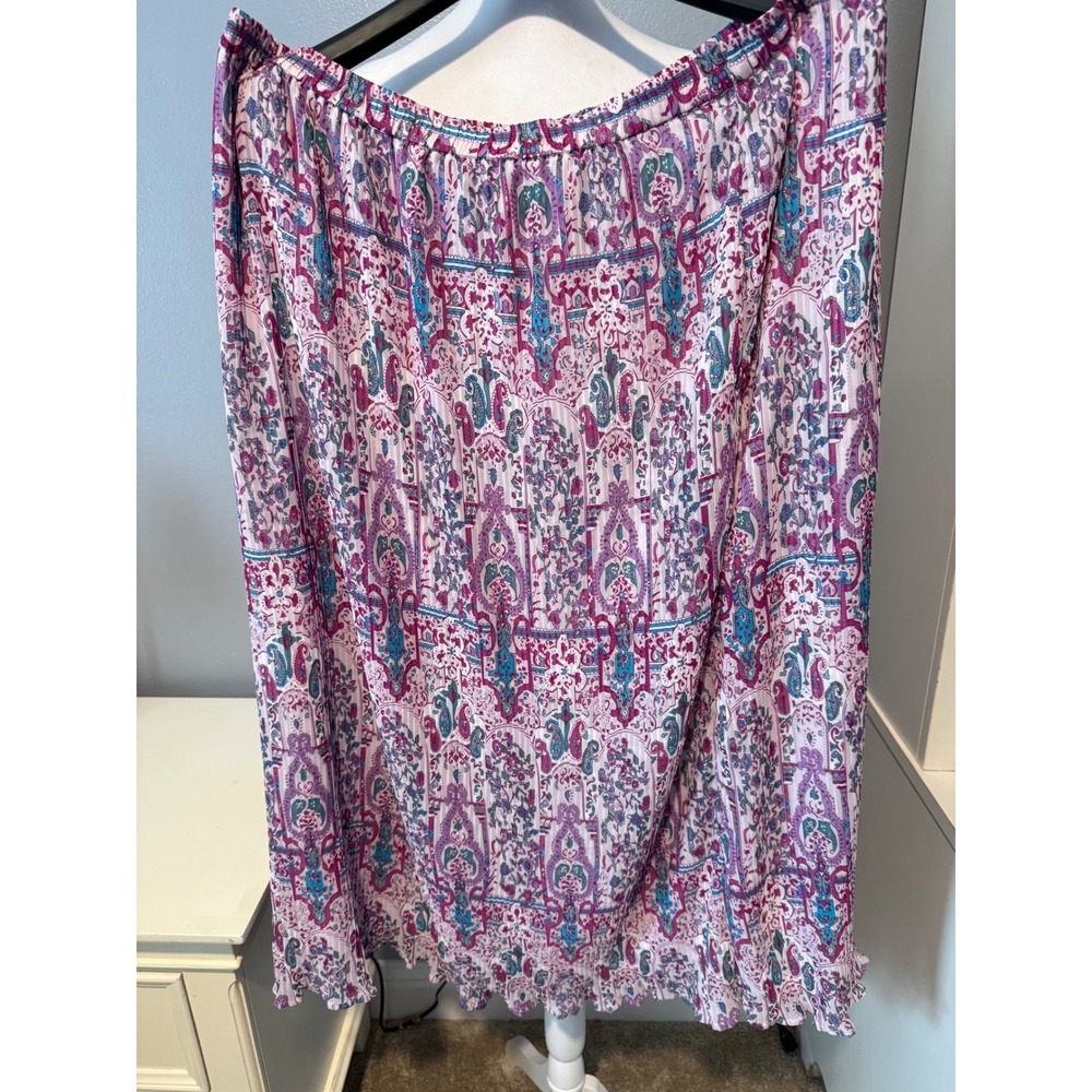 Ulla Popken Pink Paisley Pleated Midi Skirt Plus Size 24/26 Relaxed Fit Boho